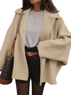 Womens Pea Coats Classic Notch Lapel Single Breasted Oversized Fall Winter Jackets Outerwear