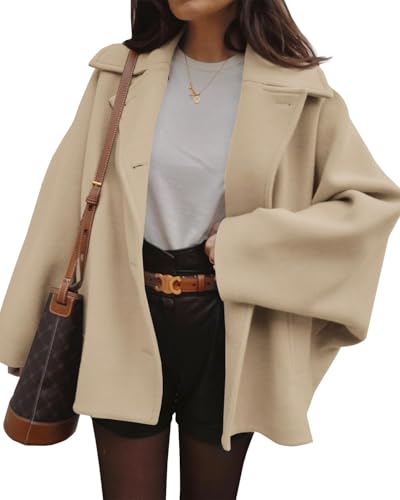 Womens Pea Coats Classic Notch Lapel Single Breasted Oversized Fall Winter Jackets Outerwear