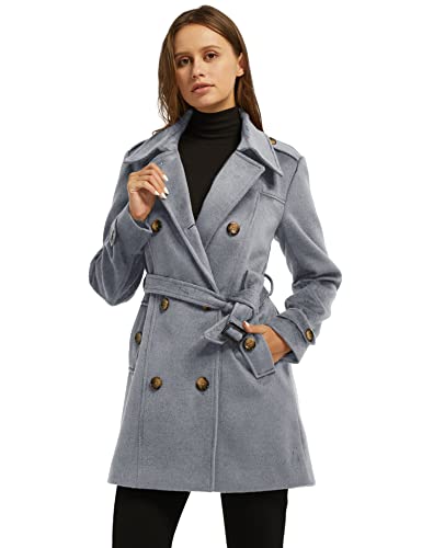 Women's Double Breasted Pea Coat Winter Mid-Long Trench Coat with Belt
