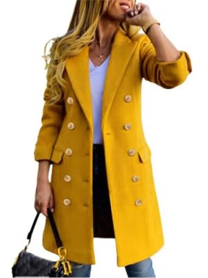 Womens Fall Winter Wool Coats Double Breasted Midi Peacoat Trench Coats