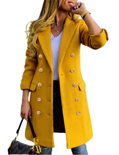 Womens Fall Winter Wool Coats Double Breasted Midi Peacoat Trench Coats