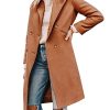 Womens Notched Lapel Collar Double Breasted Pea Coat Winter Wool Blend Over Coats Long Jackets