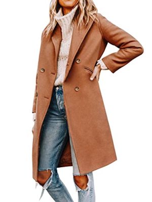 Womens Notched Lapel Collar Double Breasted Pea Coat Winter Wool Blend Over Coats Long Jackets