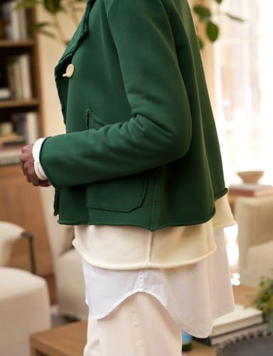 Women's Cropped Pea Coat Notched Lapel Double Breasted Trench Overcoat Blazer Jacket with Pockets