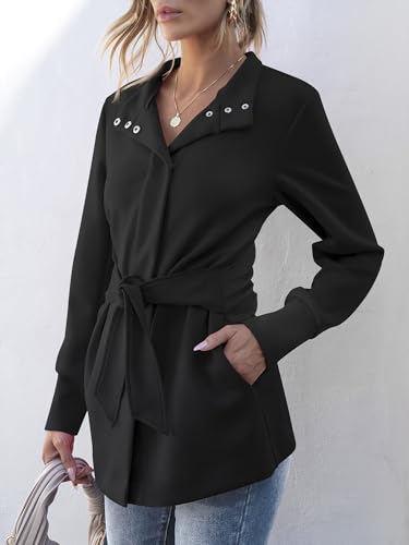 Women's Jacket Belted Long Sleeve Wrap Trench Coat 2025 Fall Winter Casual Dressy Travel Outerwear with Pockets