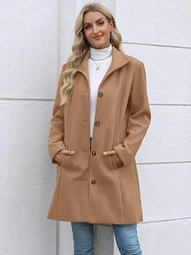 Womens Coats Winter Long Wool Coat Trench Coat Fall Clothes Casual Blazers Notch Lapel Breasted Jacket Blend Peacoat