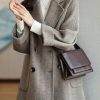 Women Wool Coat Peacoat Jacket Thick Loose Double Breasted Pea Coat Woolen Winter Overcoat