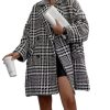 Womens Oversized Blazed Collar Double Breasted Overcoat Thick Plaid Pea Coat Jacket Long Trench Coat