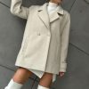 Women's Herringbone Double Breasted Wool Coat Notched Lapel Work Casual Wool Blend Trench Pea Coat Jacket