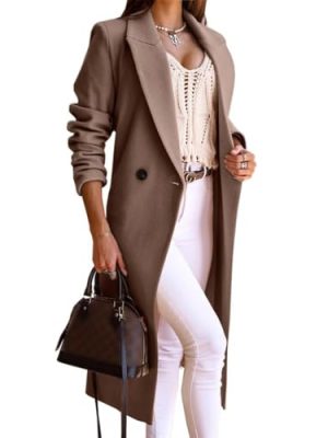 Long Wool Coats for Women Fall Winter Trench Coat Peacoat Double Breasted Blazer Jackets Overcoat
