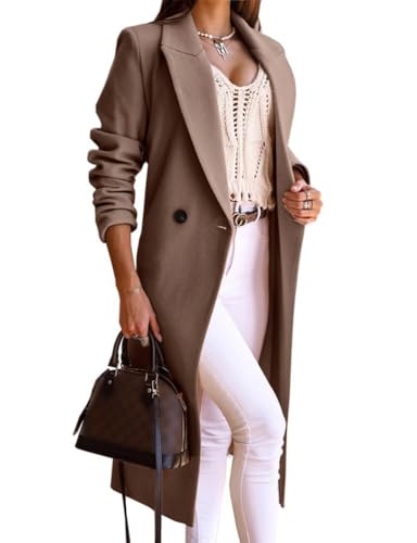 Long Wool Coats for Women Fall Winter Trench Coat Peacoat Double Breasted Blazer Jackets Overcoat