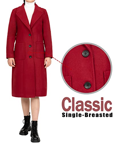 Women's Wool Blend Single Breasted Mid-Long Pea Coat Fall Winter Essential Notched Collar Overcoat