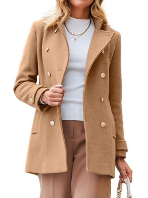 Womens Fall Winter Peacoat Wool Coat Double Breasted Blazer Jacket Trench Coat