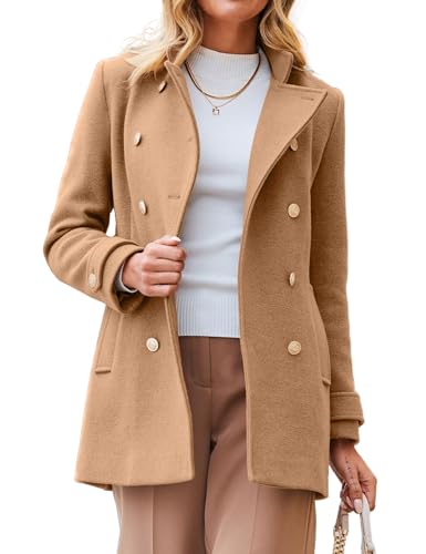 Womens Fall Winter Peacoat Wool Coat Double Breasted Blazer Jacket Trench Coat
