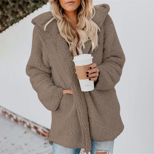 Plaid Flannel Shacket Women Plush Fuzzy Fleece Jacket Oversized Cardigans Winter Coats Open Front Cardigan Sweaters