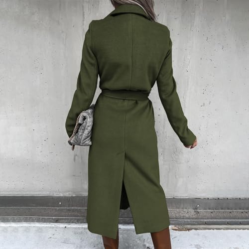 Women's Long Wool Pea Coats with Belt Notched Lapel Trench Coat for Women Fall Winter Warm Overcoat