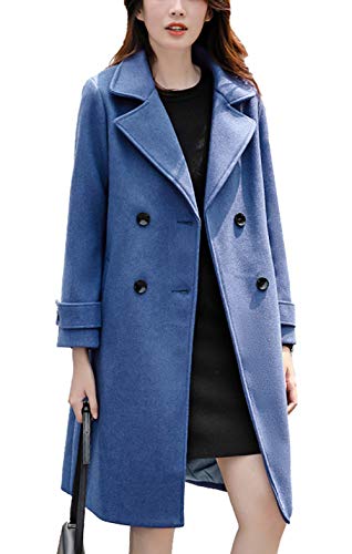 Women's Essential Elegant Wear Double Breasted Mid Long Wool Pea Coat