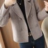 Womens Cropped Wool Coats Notched Lapel Pea Coat Short Jacket Button Down Crop Blazer Jackets