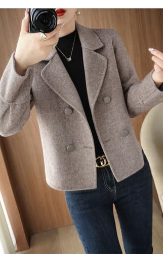 Womens Cropped Wool Coats Notched Lapel Pea Coat Short Jacket Button Down Crop Blazer Jackets