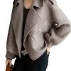 Women Cropped Wool Coats Notched Lapel Pea Coat Open Front Trench Overcoat Jackets with Pockets