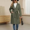 Women's Trench Coat Long Wool Blend Pea Coat Winter Casual Overcoat Notched Lapel Collar Belted Long Jacket Outerwear