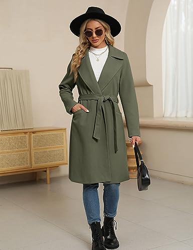 Women's Trench Coat Long Wool Blend Pea Coat Winter Casual Overcoat Notched Lapel Collar Belted Long Jacket Outerwear
