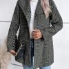 Women's Vintage Plaid Blazer Wool Coat Elegant Shawl Collar Wool Blend Trench Pea Coat