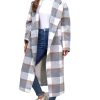 Women's Plaid Wool Coat Shacket Jacket Casual Long Sleeve Laple Button Down Flannel Trench Coats