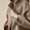 Women's Casual Stand Collar Single Breasted Short Wool Pea Coat Overcoat with Pockets