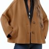 Womens Cropped Wool Blend Pea Coat Casual V Neck Button Down Short Jackets Fall Shackts with Pockets