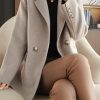 Women's Winter Wool Coat Double Breasted Business Casual Blazer Jacket Mid Long Peacoat