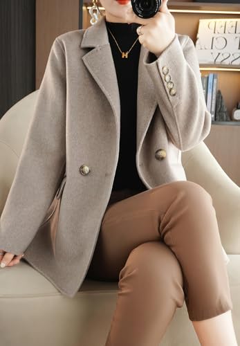 Women's Winter Wool Coat Double Breasted Business Casual Blazer Jacket Mid Long Peacoat