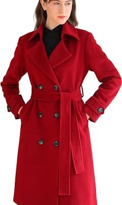 Women's Superior 100% Wool Trench Coat, Classy Long Wool Coat with Belt