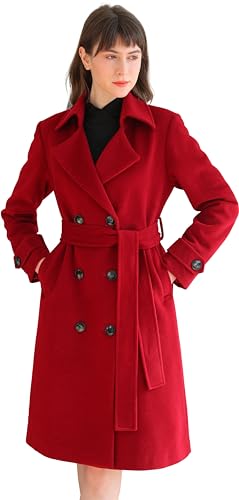 Women's Superior 100% Wool Trench Coat, Classy Long Wool Coat with Belt