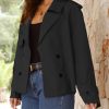 Cropped Trench Coat for Women Spring Fall Trendy Double Breasted Long Sleeve Work Jackets Short Coats