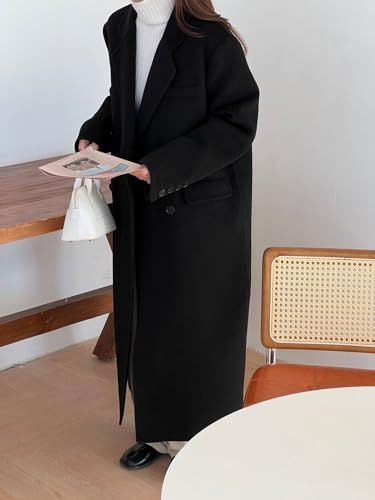 Women's 2025 Winter Wool Overcoat Turn Down Collar Long Peacoat Business Casual Trench Coats