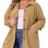 Plus Size Corduroy Shirt for Women Long Sleeve Button Down Blouses Tops Loose Shacket Jacket with Pockets