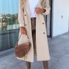 Women's Long Coat Notched Lapel Collar Double Breasted Pea Coat Winter Elegant Wool Blend Over Coats Jackets