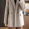 Women's Winter Wool Coat Double Breasted Business Casual Blazer Jacket Mid Long Peacoat