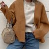 Womens Cropped Wool Blend Pea Coat Casual V Neck Button Down Short Jackets Fall Shackts with Pockets