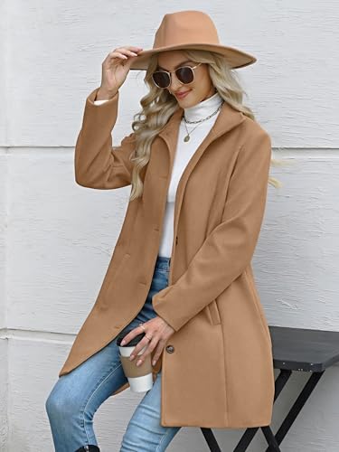 Womens Coats Winter Long Wool Coat Trench Coat Fall Clothes Casual Blazers Notch Lapel Breasted Jacket Blend Peacoat