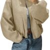 Womens Cropped Bomber Jackets Trendy Casual Collarless Pea Coat Zip Up Fall Short Jacket