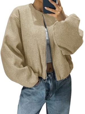 Womens Cropped Bomber Jackets Trendy Casual Collarless Pea Coat Zip Up Fall Short Jacket