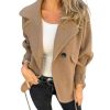 Women's Retro Lapel Double Breasted Wool Coat Business Casual Wool Blend Pea Coat Overcoat