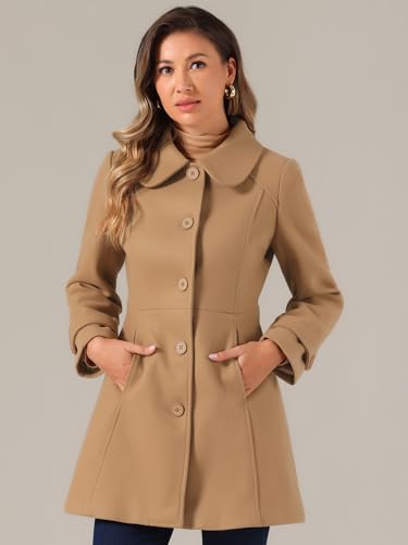 Women's Peter Pan Collar Overcoat Winter Dressy Button Single Breasted Long Coat