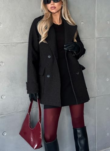 Women's 2025 Fall Winter Double Breasted Wool Coat Mid Long Dressy Casual Pea Coat Overcoat
