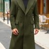 Mens Wool Blend Casual Trench Coat Notched Collar Lapel Long Jacket Double Breasted Classic Winter Overcoat