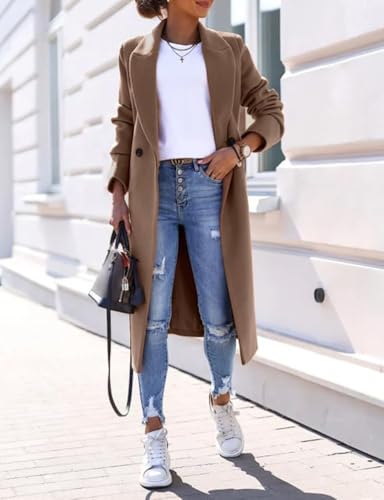 Long Wool Coats for Women Fall Winter Trench Coat Peacoat Double Breasted Blazer Jackets Overcoat
