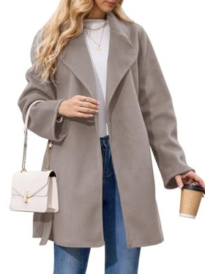 Women's Wool Blend Coat with Pockets Mid-Long Winter Overcoat, Thick Wool & Pea Coats jacket with Belt