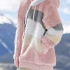 Womens 2025 Winter Fuzzy Fleece Jacket Hooded Color Block Patchwork Cardigan Coats Outerwear with Pockets